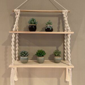 Handmade 18 Inch Double Macramé Hanging Shelf